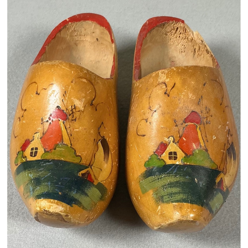 Vintage Wooden Dutch Clogs Hand Painted Holland Souvenir Shoes Decor - Picture 2 of 10